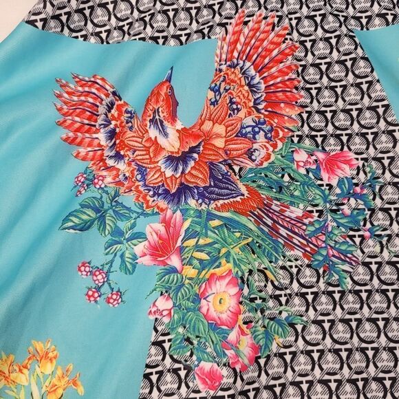 NEW M Dalia McPhee retro diner turquoise pink bird BELTED FULL DRESS medium NWT - Picture 13 of 16